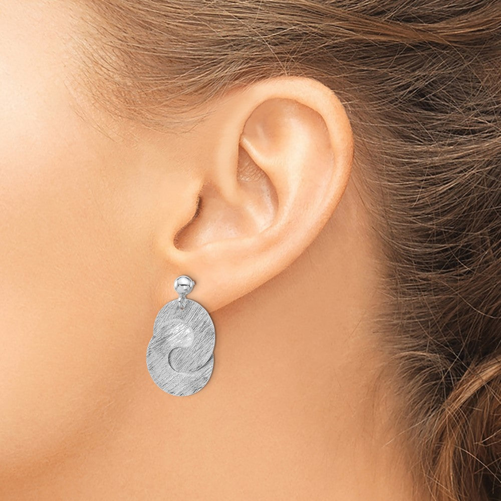Sterling Silver Rhodium-plated Etched Circles Dangle Earrings