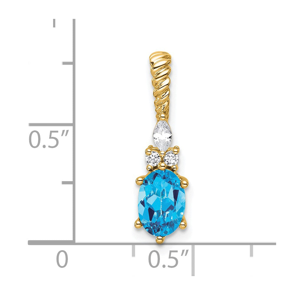 14K Polished Diamond and Blue Topaz Twisted Chain Slide