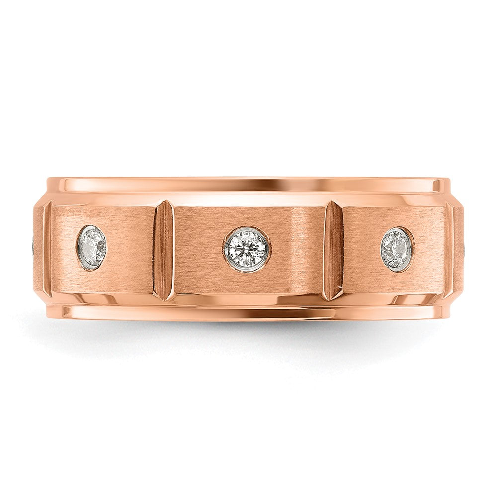 Chisel Titanium Brushed and Polished Rose IP-plated with CZ 8mm Band Size - 9