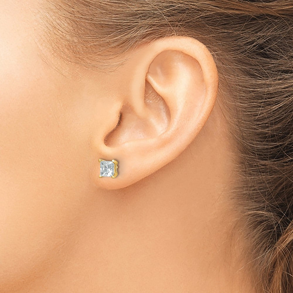 14k Yellow Gold 2 ctw Lab Grown Diamond VS/SI+ G+ Princess 4 Prong Heavy Wt. Stud Earrings