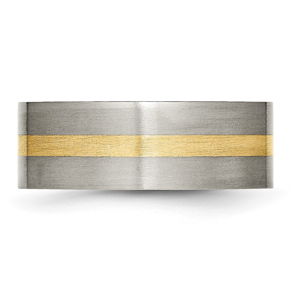 Titanium Brushed w/14k Yellow Inlay 8mm Flat Band Size - 8.5