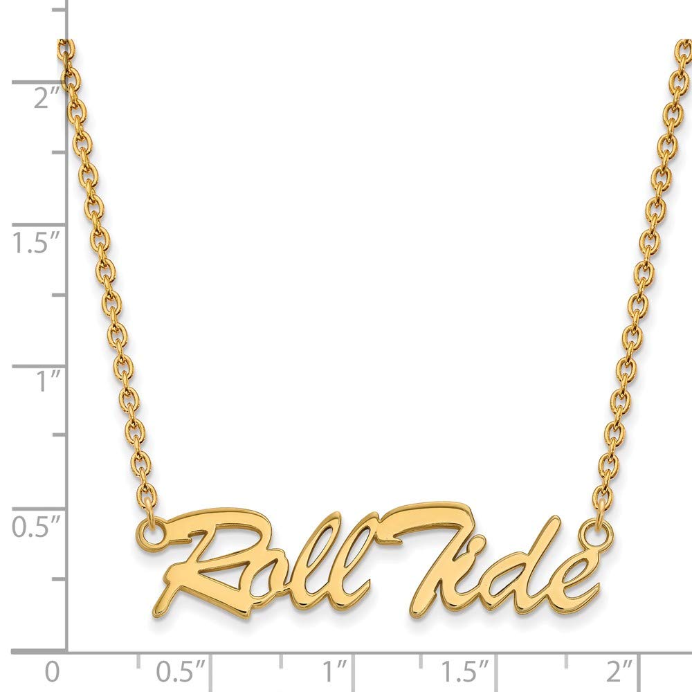 Sterling Silver Gold-plated LogoArt University of Alabama Roll Tide Script Large Pendant 18 inch Necklace Q-GP083UAL-18