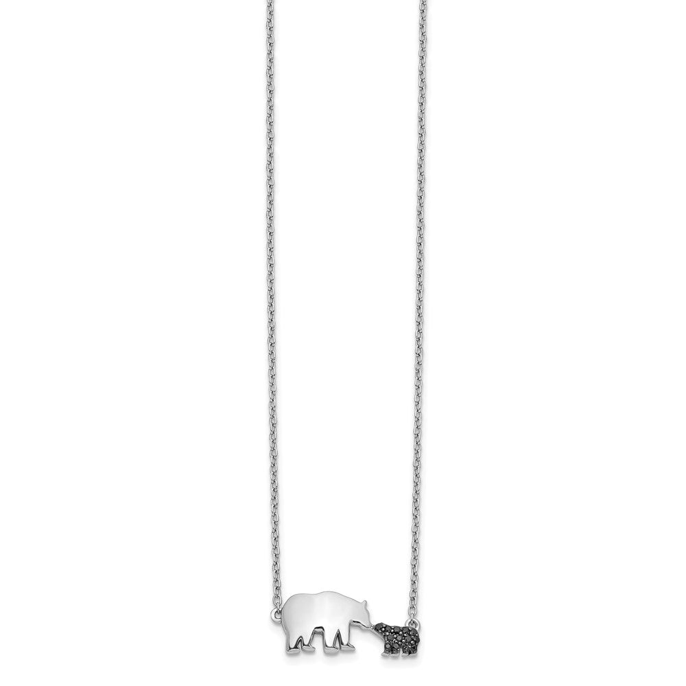 14k White Gold Black Diamond Mother and Baby Bear 18 in Necklace