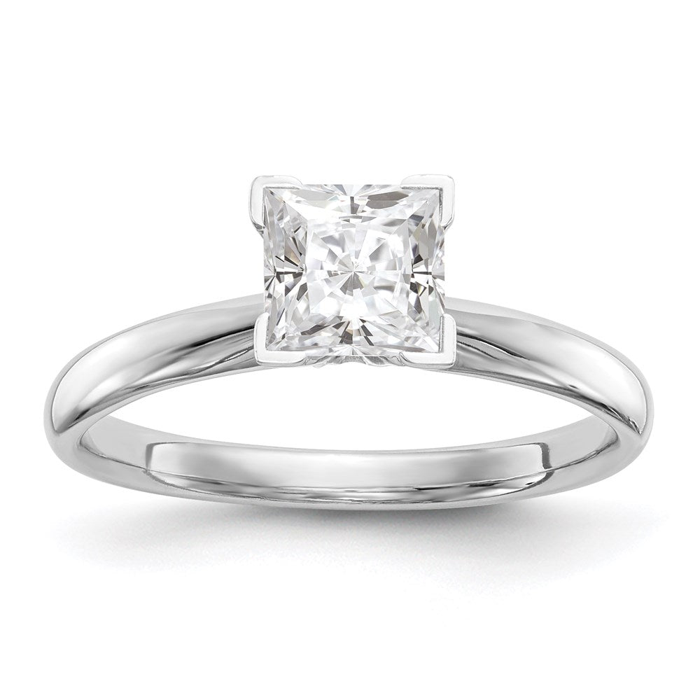 14k White Gold 7mm Medium-Weight Comfort-Fit V-End Princess Solitaire Ring Mounting