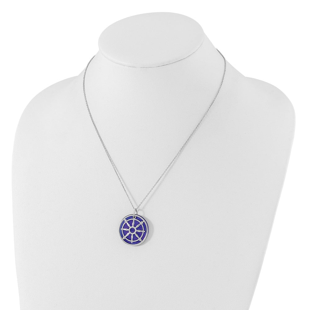 Sterling Silver CZ & Sim. Cat's Eye Stay On Target Ships Wheel Necklace