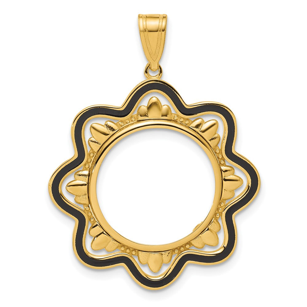 14k Polished Black Epoxy Wave with 16.5mm Prong Coin Bezel Pendant