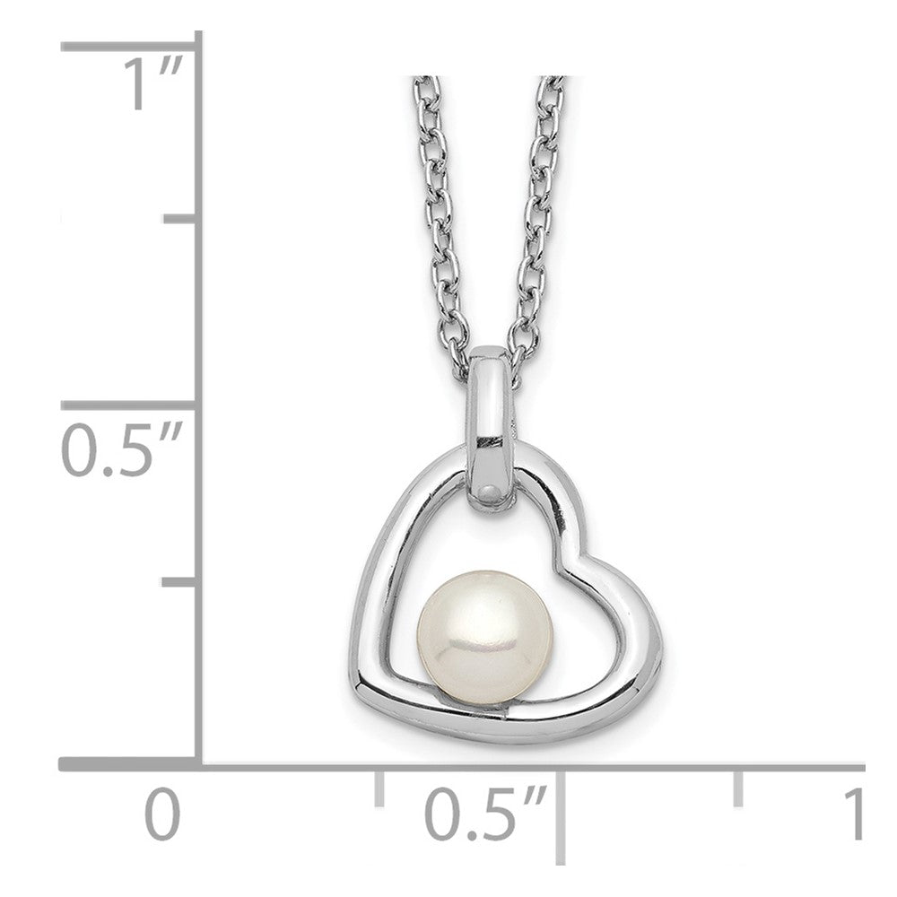 Sterling Silver Rhodium-plated 4-5mm White Button Freshwater Cultured Pearl Heart 17 inch Necklace 17 Inches