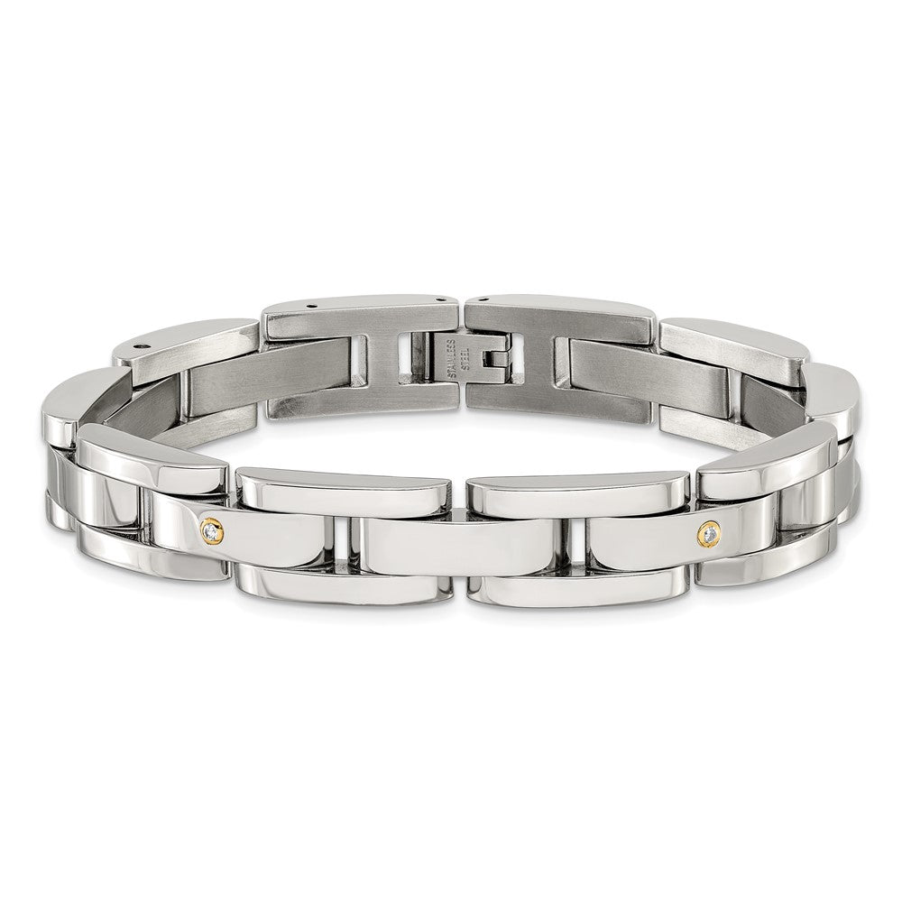 Chisel Stainless Steel Polished with 14K Gold Accent and 1/15ct. Diamond 8.25 inch Link Bracelet 8.25 inches
