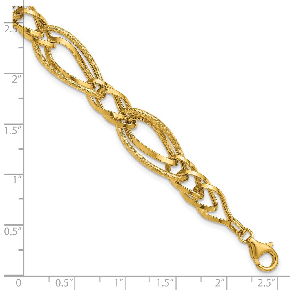 14K Polished and Textured Fancy Link Bracelet 7.5  inches