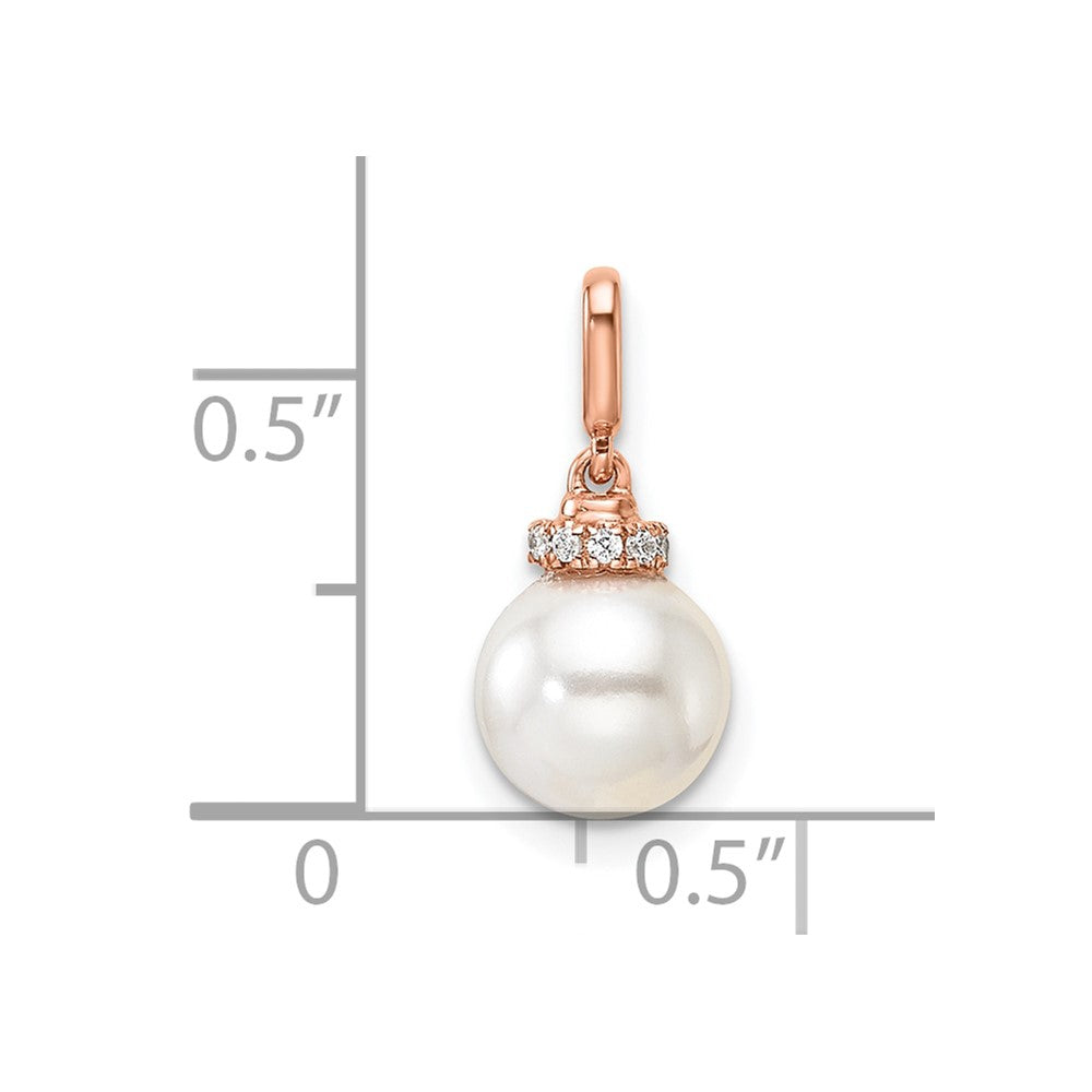 14K Rose Gold Polished 1/20 carat Diamond and White Freshwater Cultured Pearl Pendant