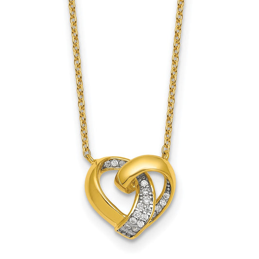 Sterling Silver Gold-tone Polished CZ Love Knot Heart 18 inch Necklace 18 Inches