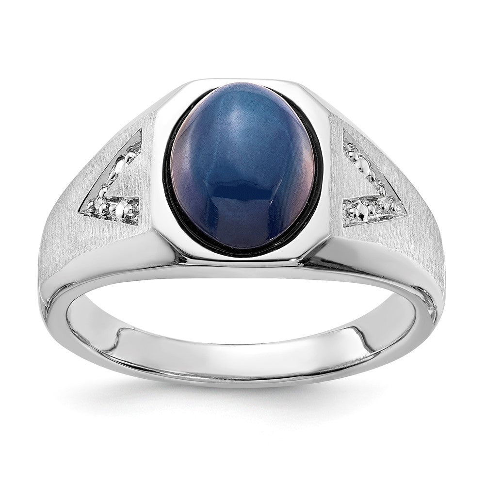 Sterling Silver Oval Shaped Blue Star & Diamond Ring