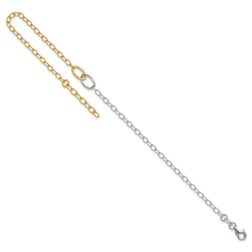 Sterling Silver with Gold-tone Polished Interlocked Oval Link 9 inch with 1 inch Extension Anklet