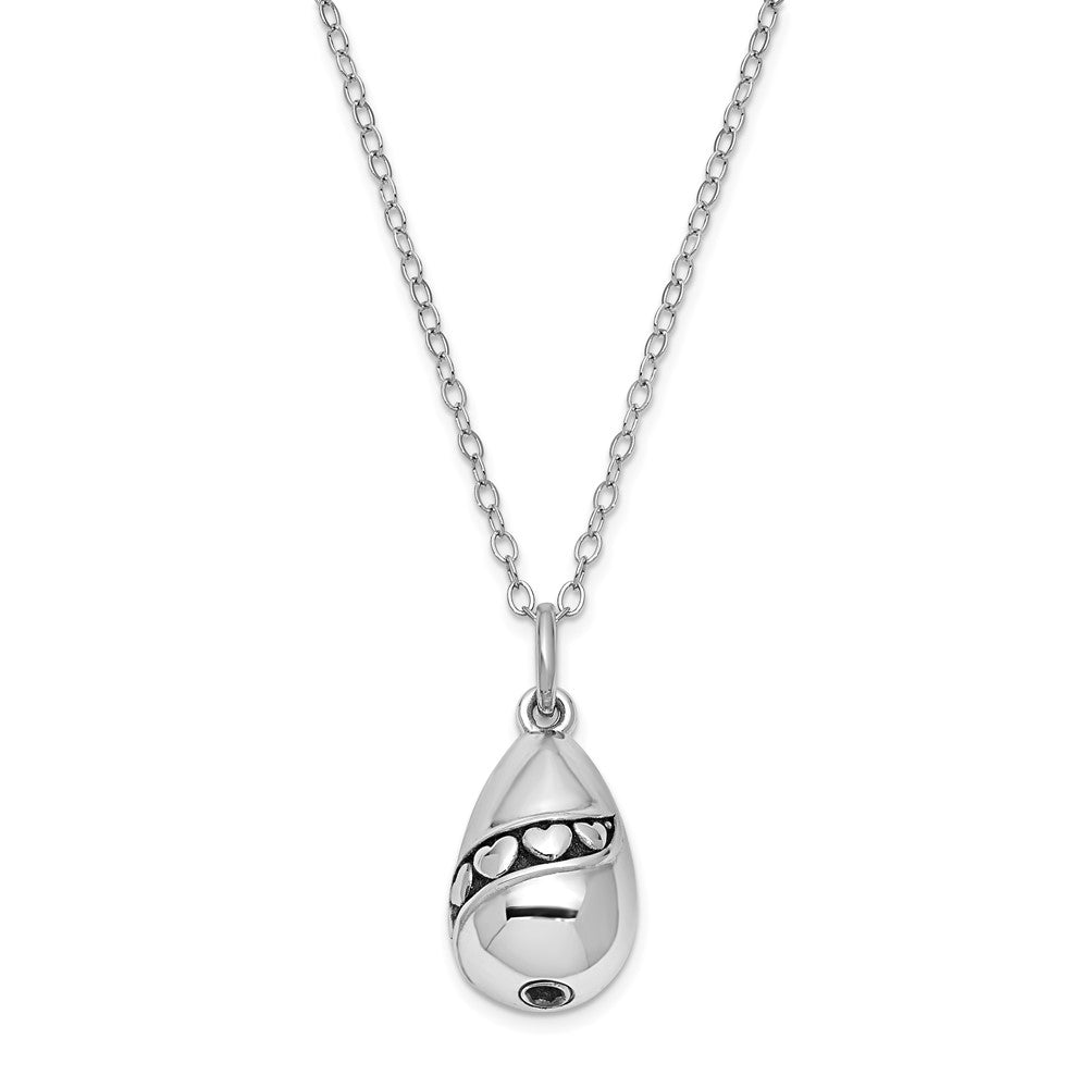 Sentimental Expressions Sterling Silver Rhodium-plated Antiqued Tear Of Love Ash Holder 18 Inch Necklace 18 Inches