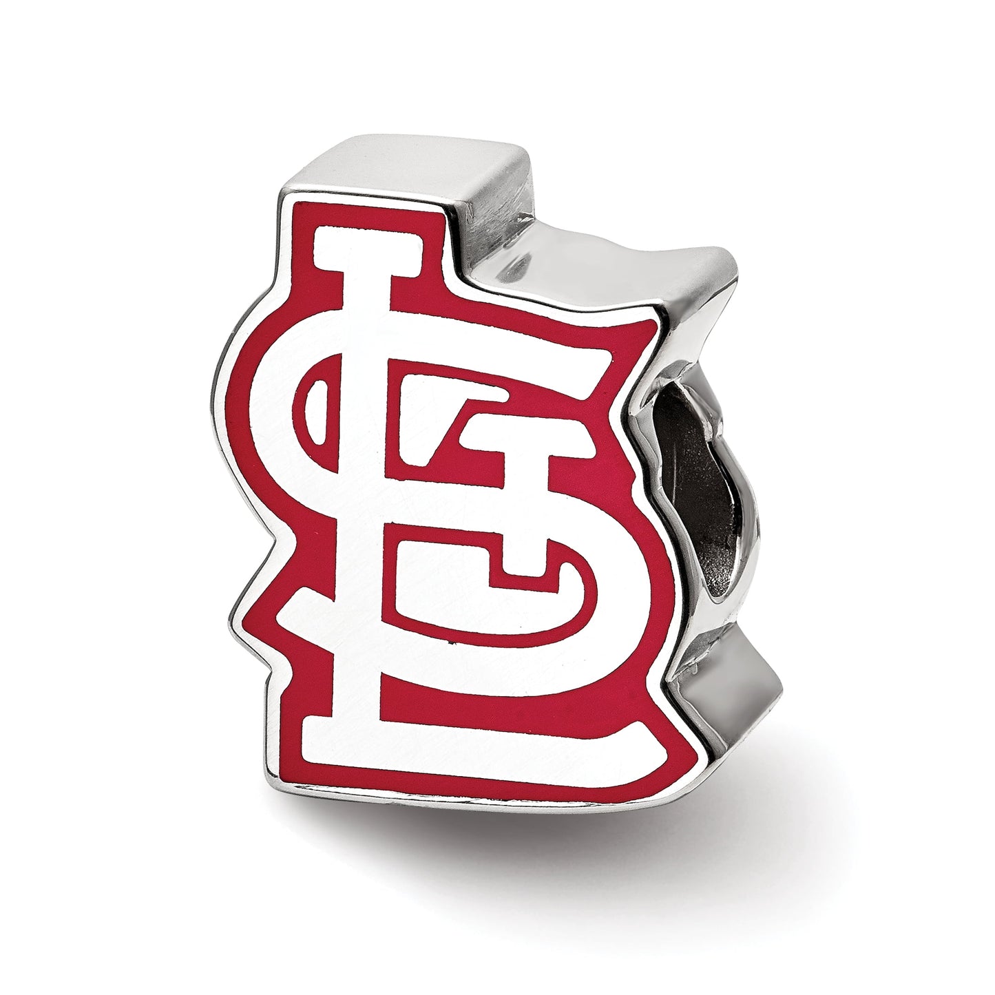 Sterling Silver Rhodium-plated MLB LogoArt St. Louis Cardinals St. L Enameled Bead QSS500CRD