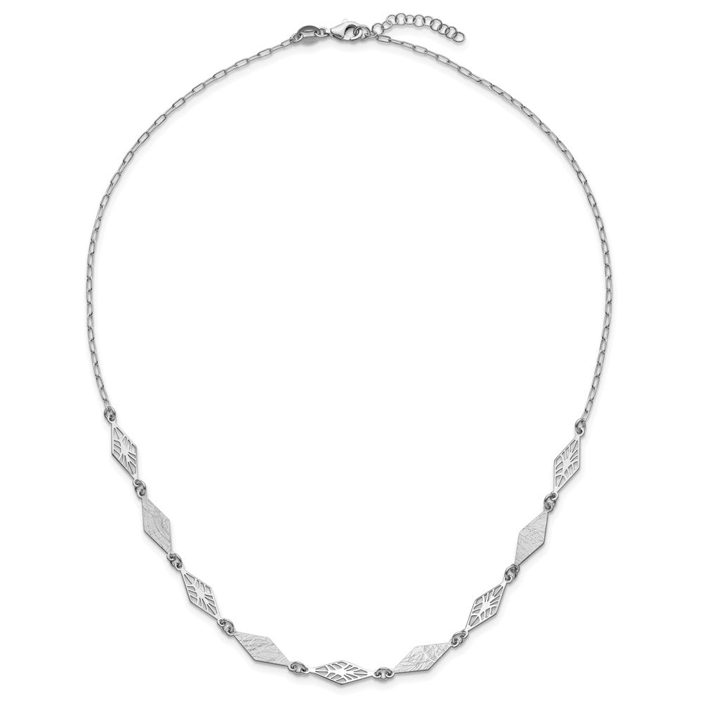 SS Rh-plated Polished and Scratch Finish with 1in ext. Necklace