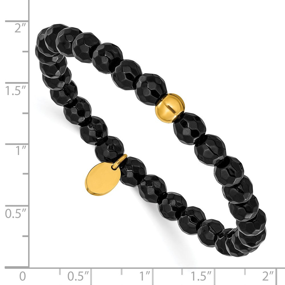 Chisel Stainless Steel Polished Yellow IP-plated 6mm Black Agate Beaded 6.25 inch Stretch Bracelet 6.25 inches