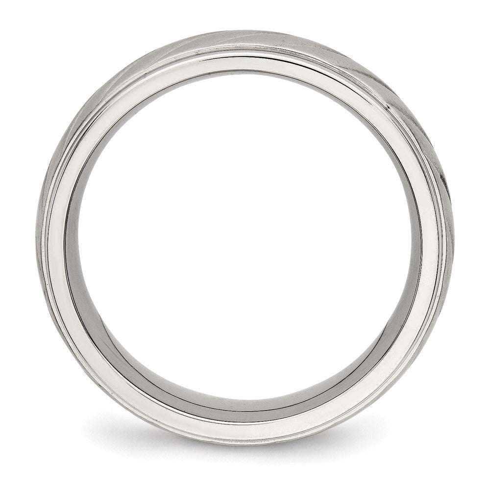 Stainless Steel Polished w/Brushed Center 7mm Grooved Band Size - 10
