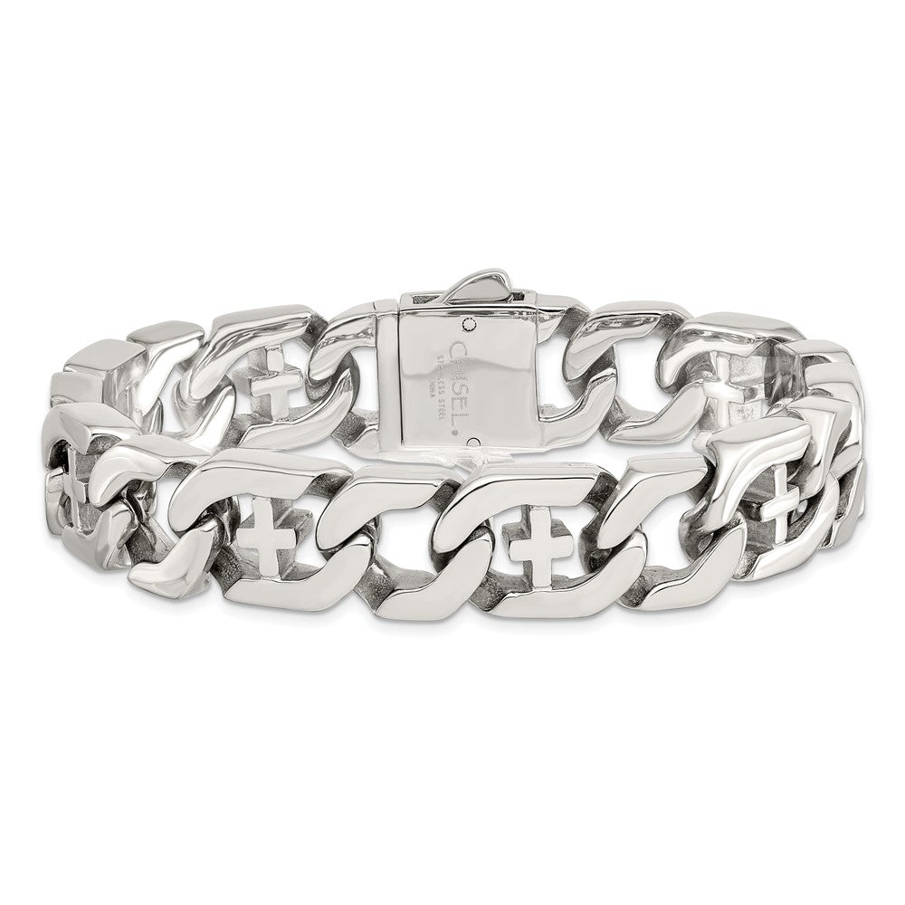 Stainless Steel Polished Crosses 8.5in Bracelet 8.5 inches