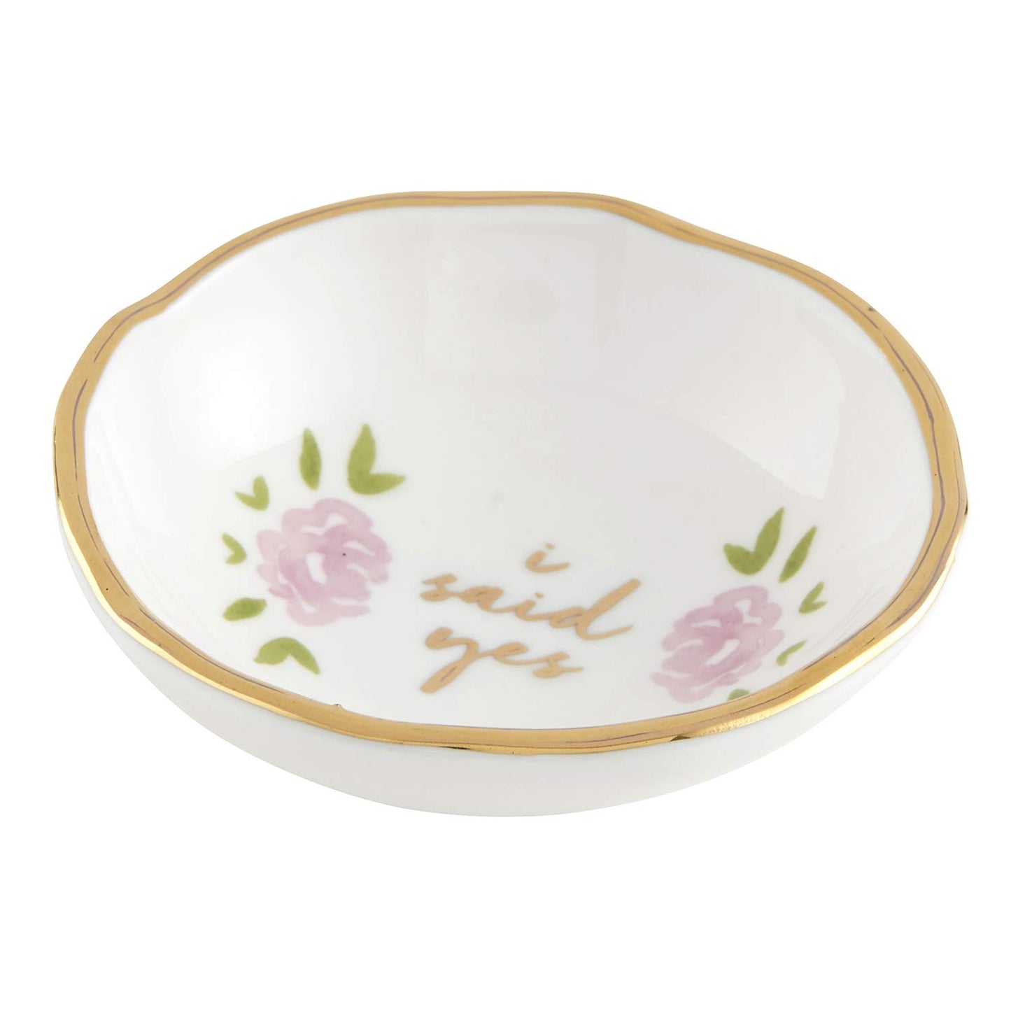 4" White and Gold Jewelry Dish with I Said Yes Print