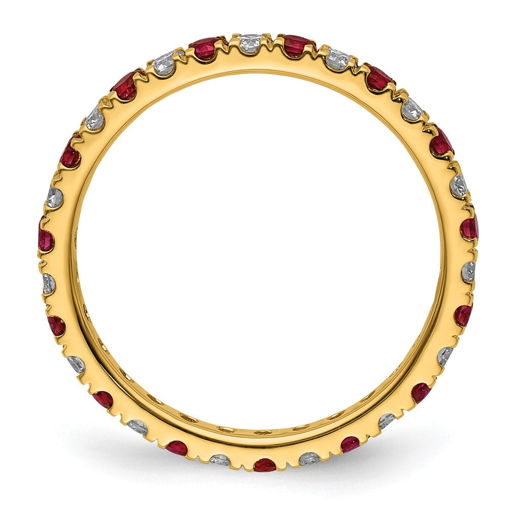 14k 3/8 carat Lab Grown Diamond VS/SI+ G+ and Lab Created Ruby Size 5 Eternity Band