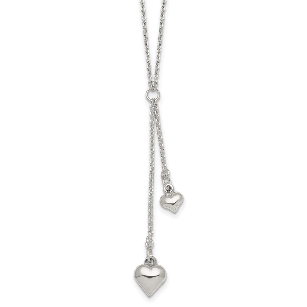 Sterling Silver Polished Two Heart Lariat Necklace 16 Inches