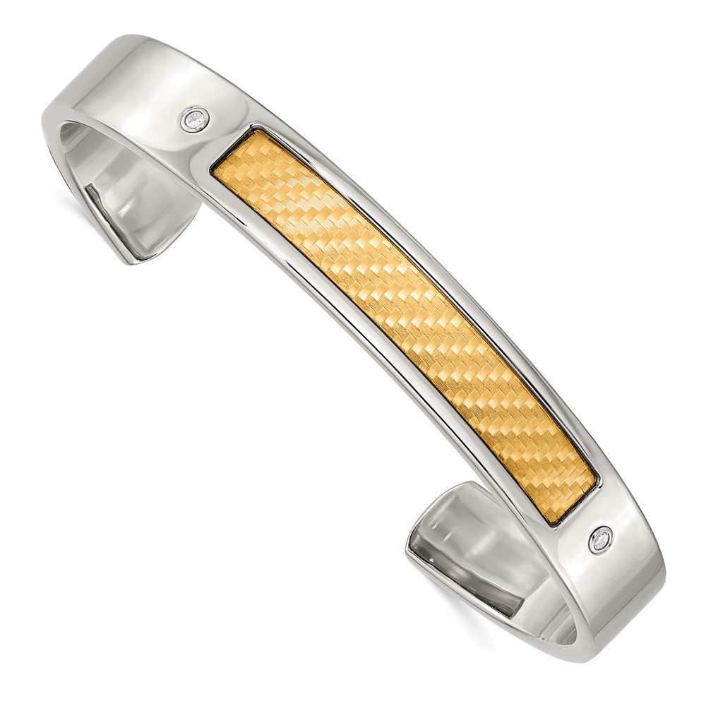 Chisel Stainless Steel with 18k Gold Accent Polished and Textured with 1/20 carat Diamond Cuff Bangle 7 inches