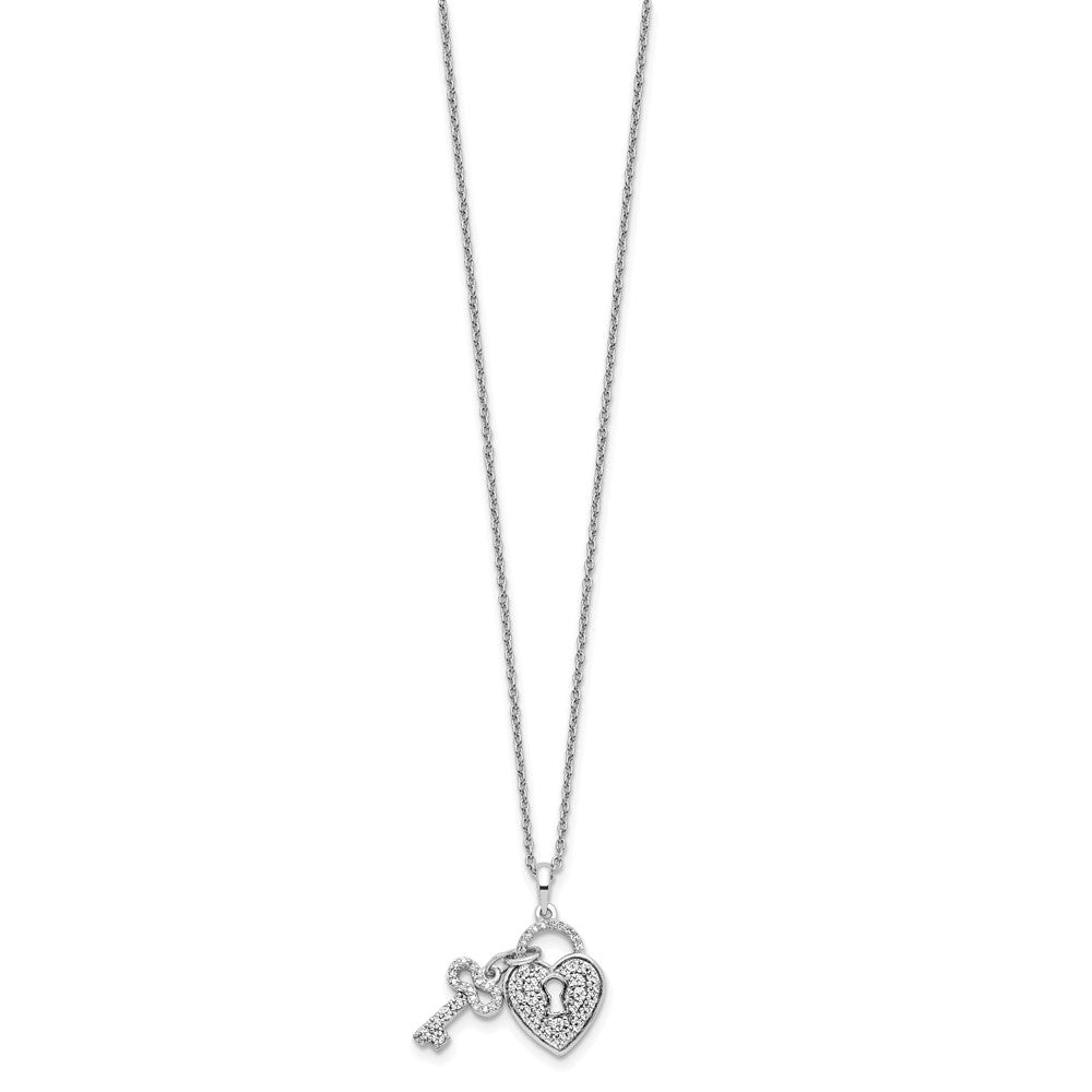 14k White Gold 1/2 carat Lab Grown Diamond VS/SI+ G+ 18 inch Heart Lock and Key Pendant Necklace
