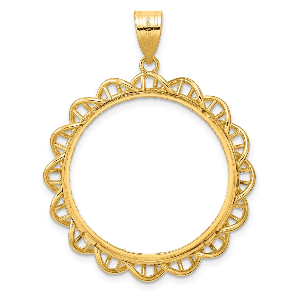 14k Diamond Cut Overlapping Singapore with 27.0mm Prong Coin Bezel Pendant