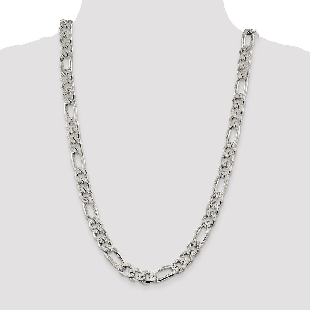 Sterling Silver 11.0mm Pav‚ Flat Figaro Chain 26 Inches