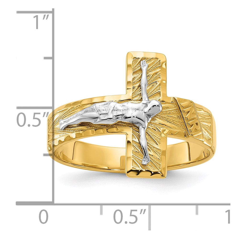 14k Two-tone Polished & Diamond-Cut Mens Crucifix Ring Size 10