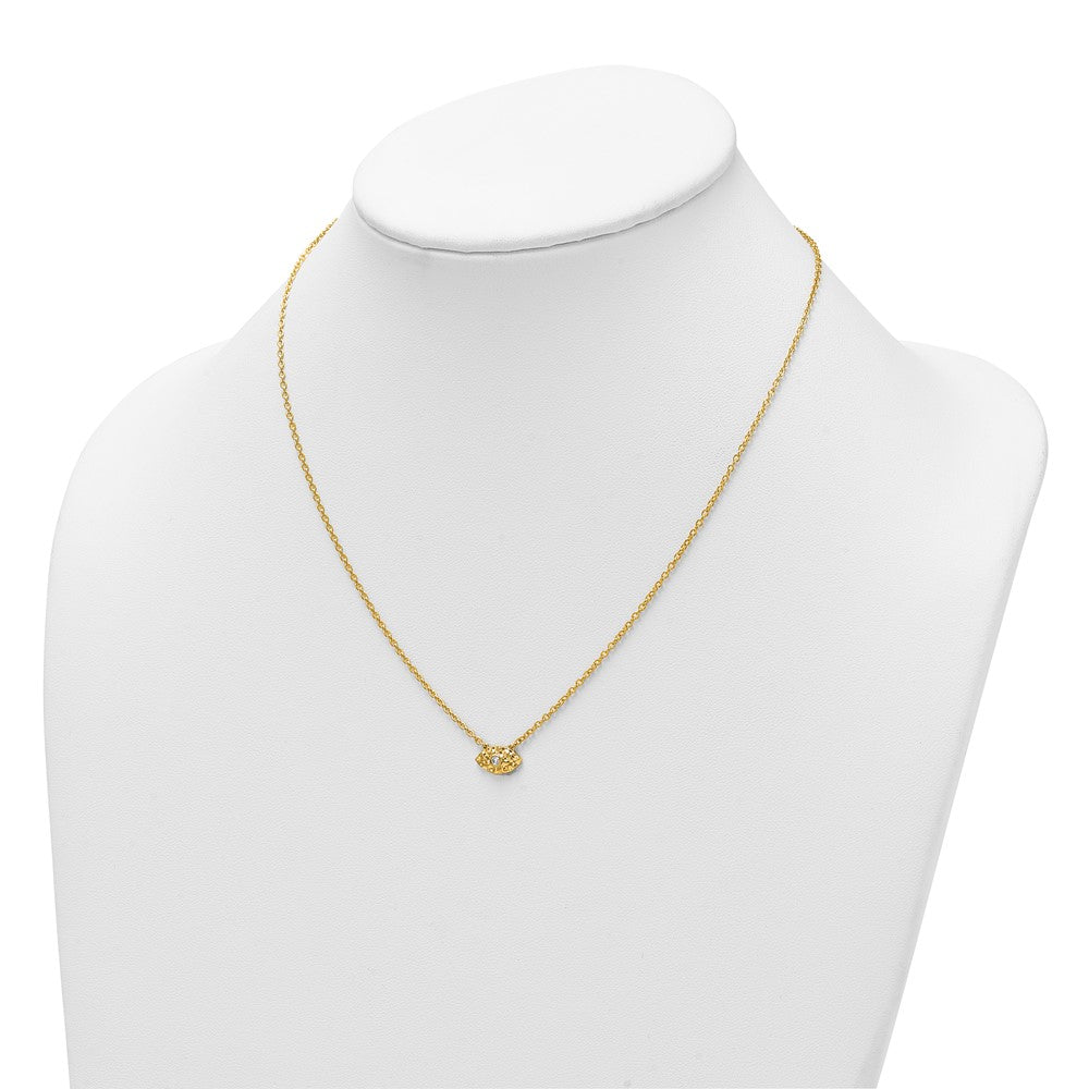 14K Polished and Hammered Diamond Evil Eye Necklace