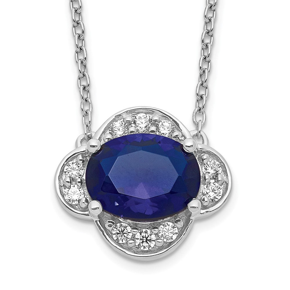 14k White Gold 1/5 carat Lab Grown Diamond VS/SI+ G+ and Created Sapphire 18 inch Necklace