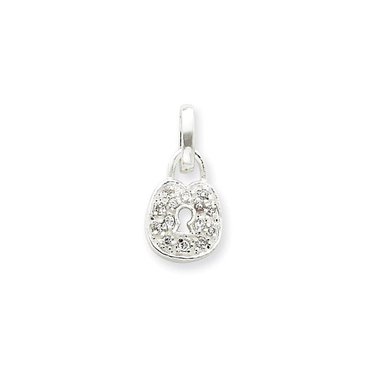 Sterling Silver CZ Lock Pendant
