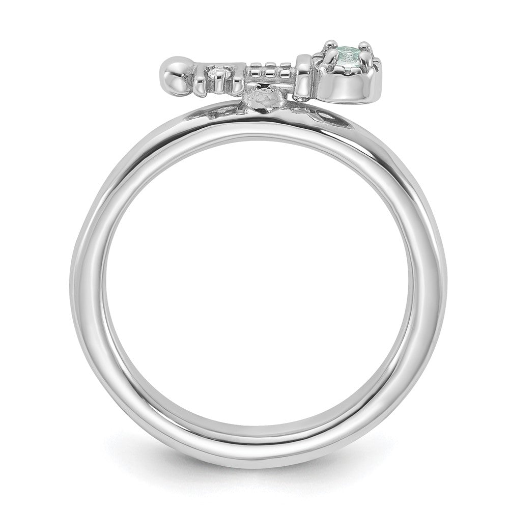 Sterling Silver Stackable Expressions Rhodium-plated Aquamarine and White Topaz Key Ring Size -9