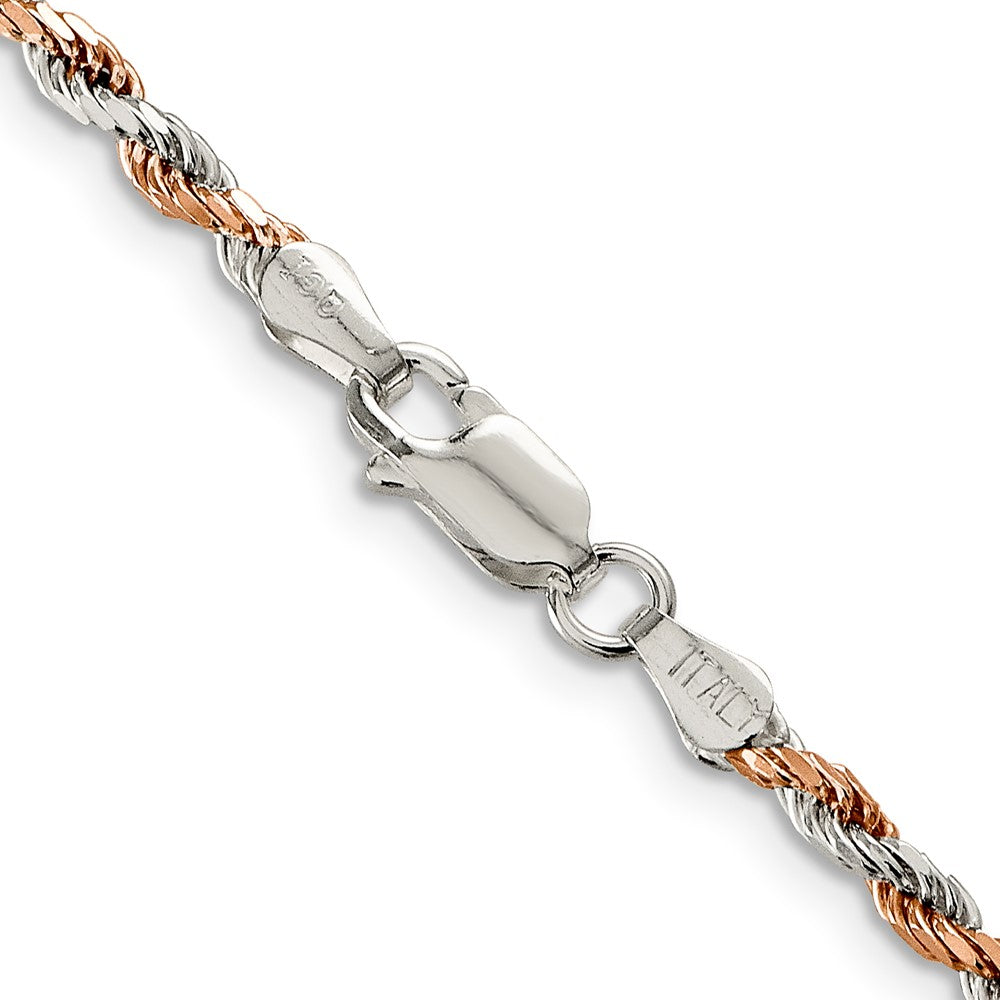 Sterling Silver And Rose Vermeil 2.5mm Diamond-cut Rope Chain 24 Inches