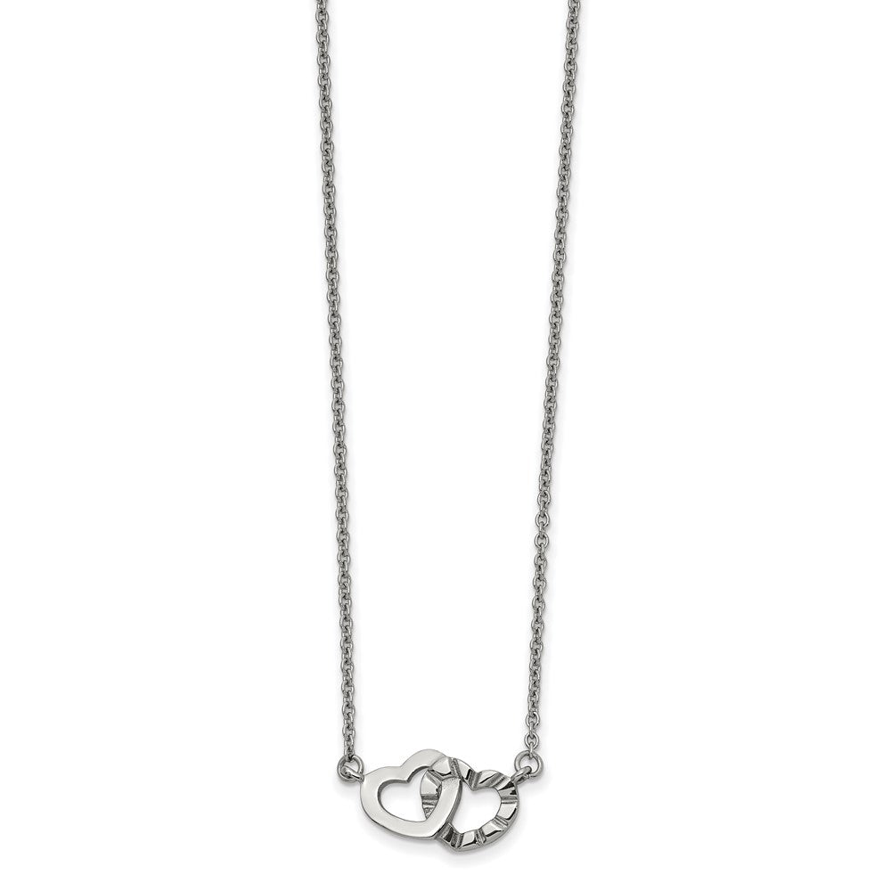 Stainless Steel Polished and Textured Interlocking Hearts 18in Necklace