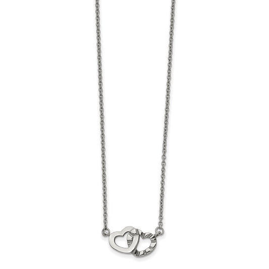 Stainless Steel Polished and Textured Interlocking Hearts 18in Necklace