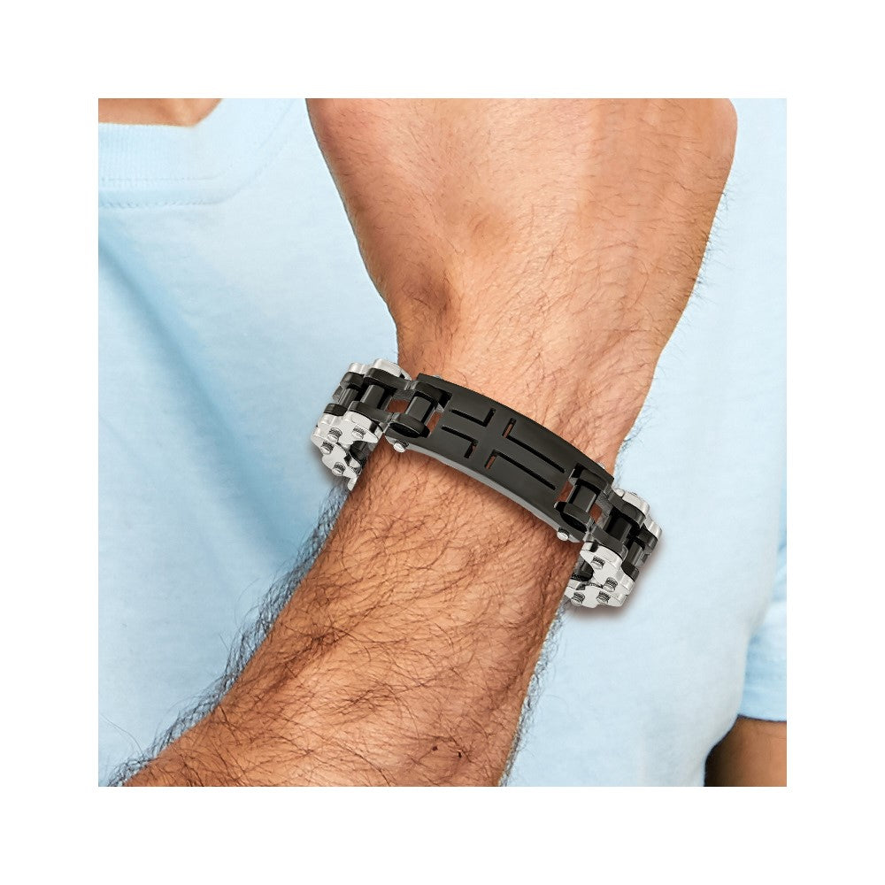 Stainless Steel Polished Black IP-plated Cross 9in ID Bracelet 9 inches