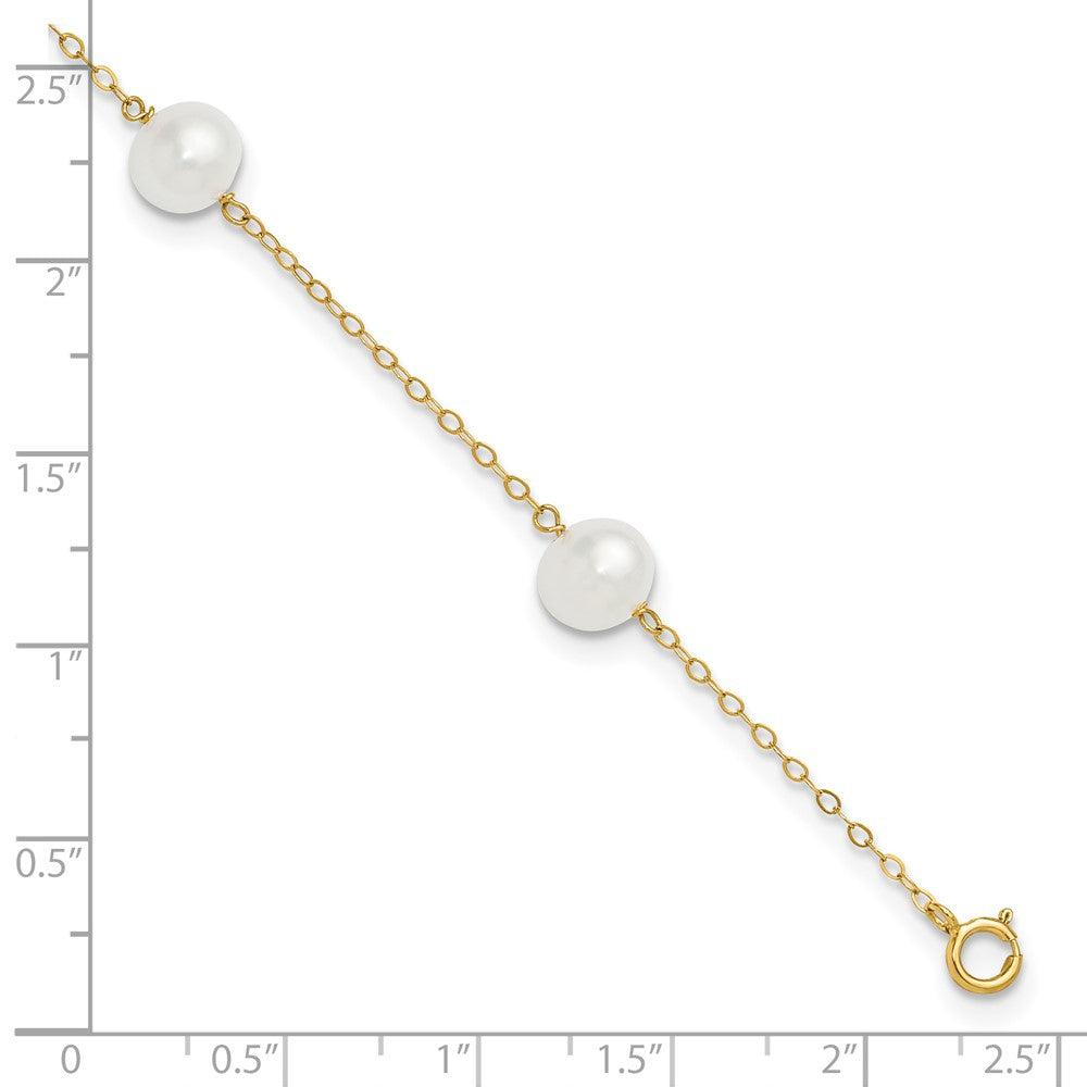 14K 7-8mm White Near Round FW Cultured Pearl 5-station 9in Anklet 9 inches