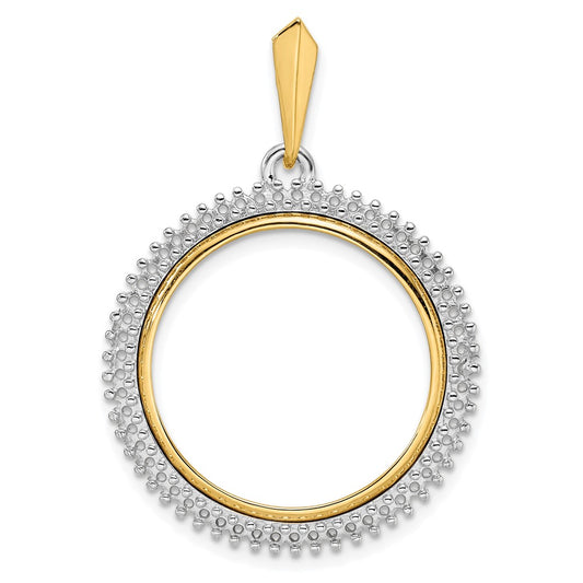 Wideband Distinguished Coin Jewelry 14k Two-tone Polished Diamond Circle 21.6mm Prong Coin Bezel Pendant Mounting