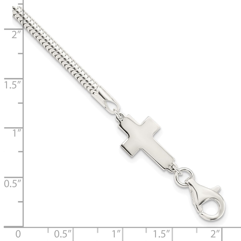 Sterling Silver Sideways Cross Bracelet 7.5 inches