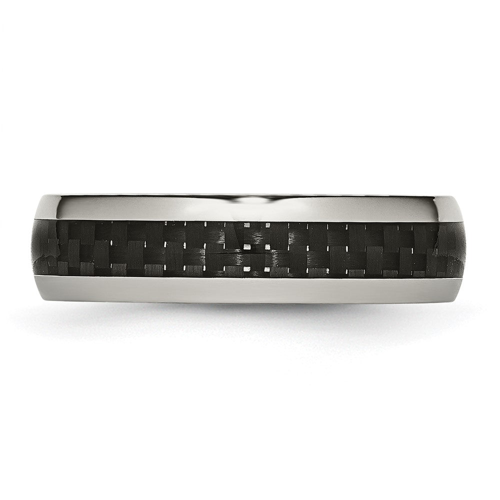 Stainless Steel Polished w/ Black Carbon Fiber Inlay 6mm Band Size - 8.5