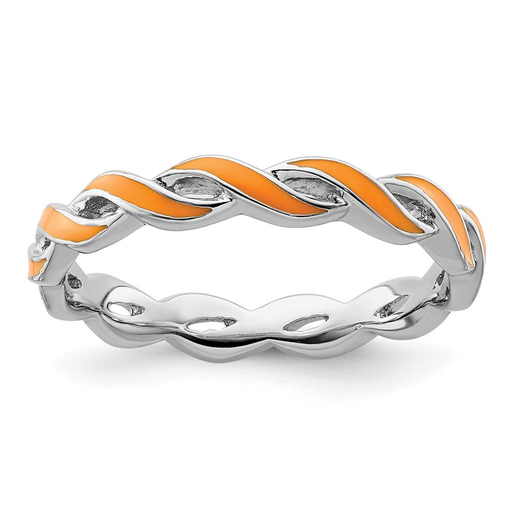 Sterling Silver Stackable Expressions Orange Enamel Ring Size -10