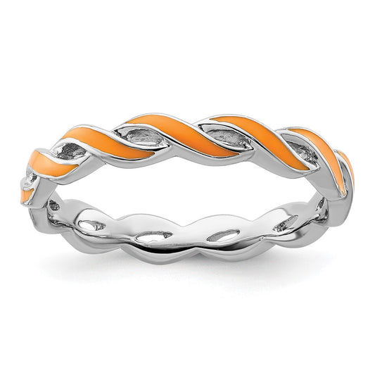 Sterling Silver Stackable Expressions Orange Enamel Ring Size -10