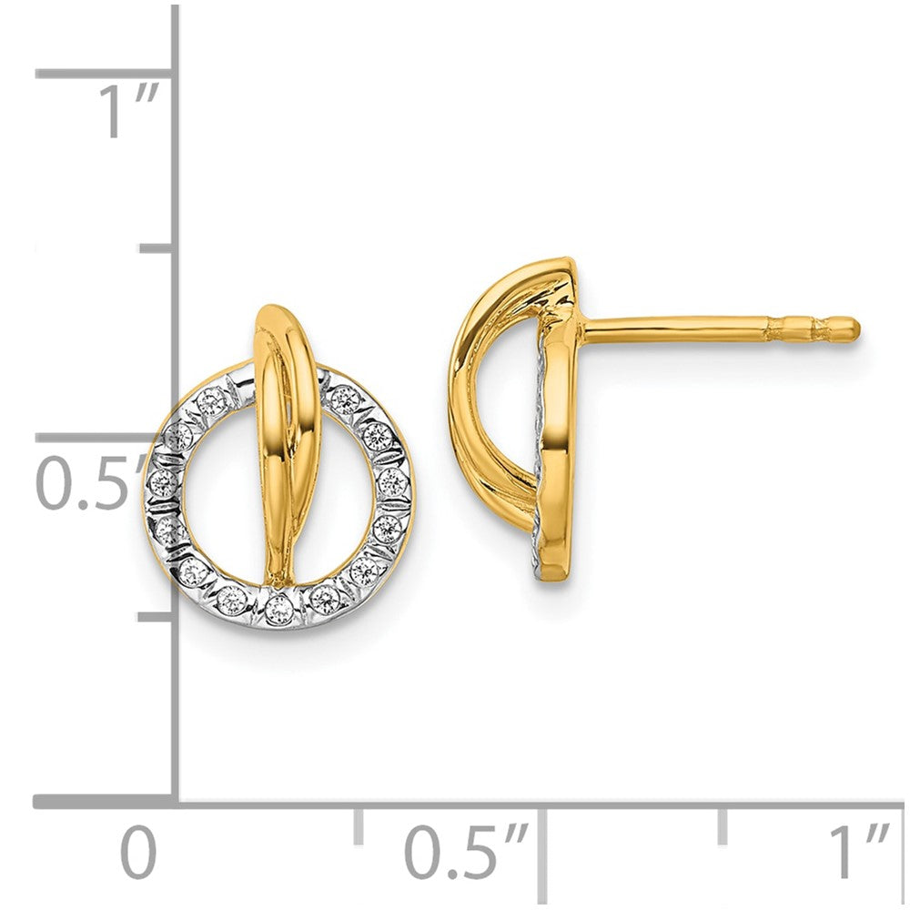 14K Polished Diamond Open Circle Drop Post Earrings