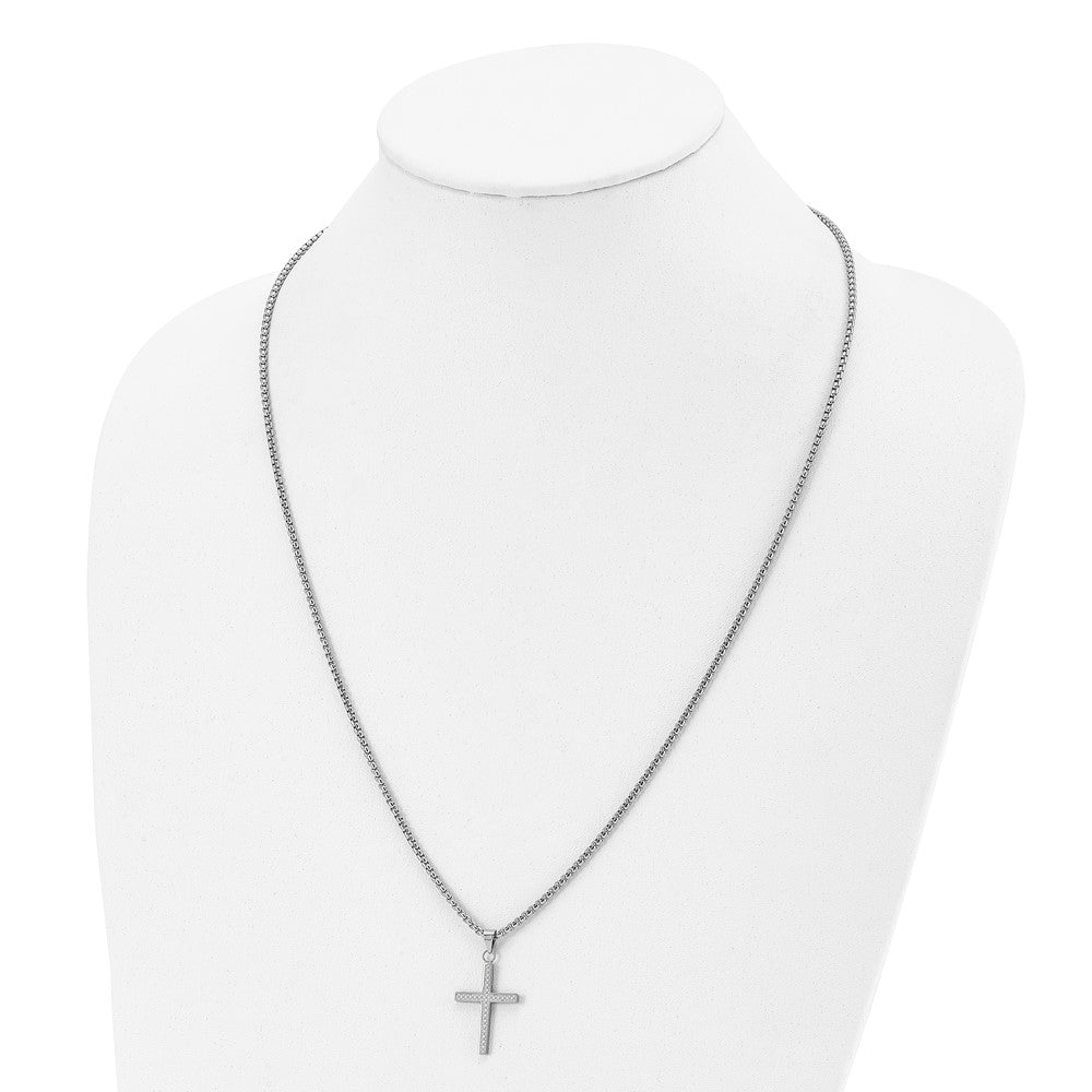 Stainless Steel Polished and Textured Cross 24in Necklace