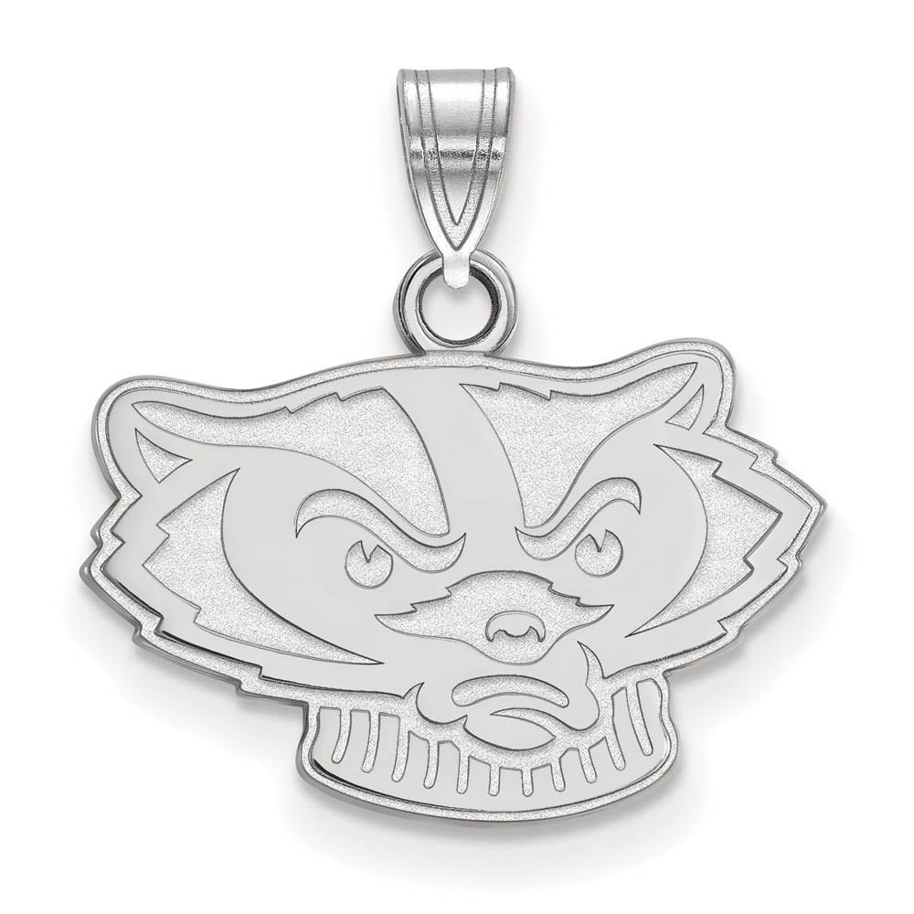 Sterling Silver Rhodium-plated LogoArt University of Wisconsin Badger Small Pendant Q-SS059UWI