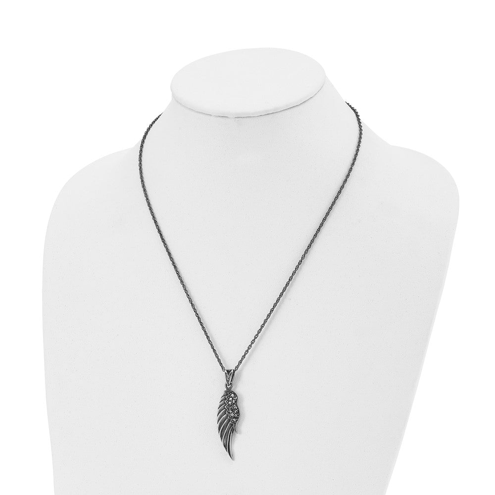Stainless Steel Antiqued and Polished w/Marcasite Wing 20in Necklace