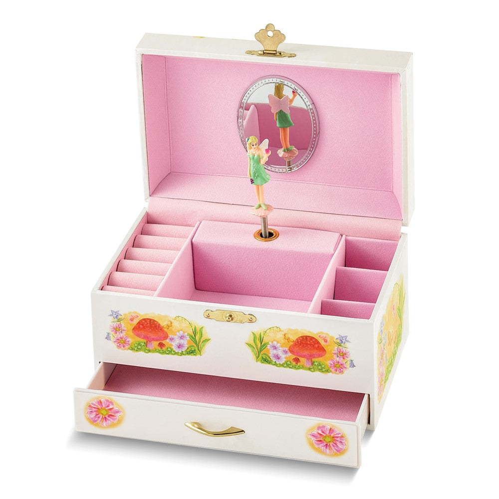 Children's Floral Fairy Themed Graphic Wrap with Mirror and Twirling Fairy 1-Drawer Musical Jewelry Box (Plays Greensleeves)